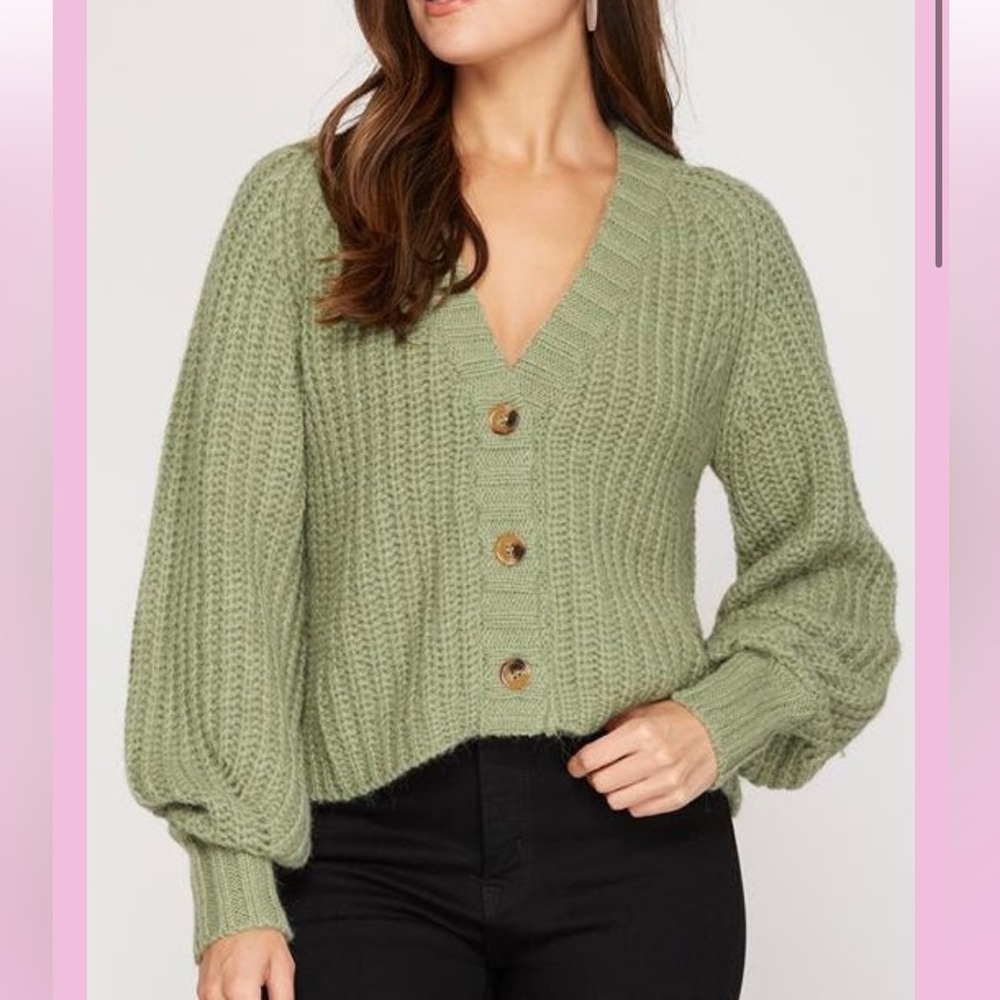 She + Sky green chunky knit cardigan